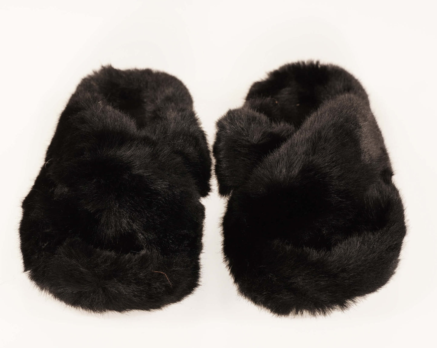 Front view of black slippers